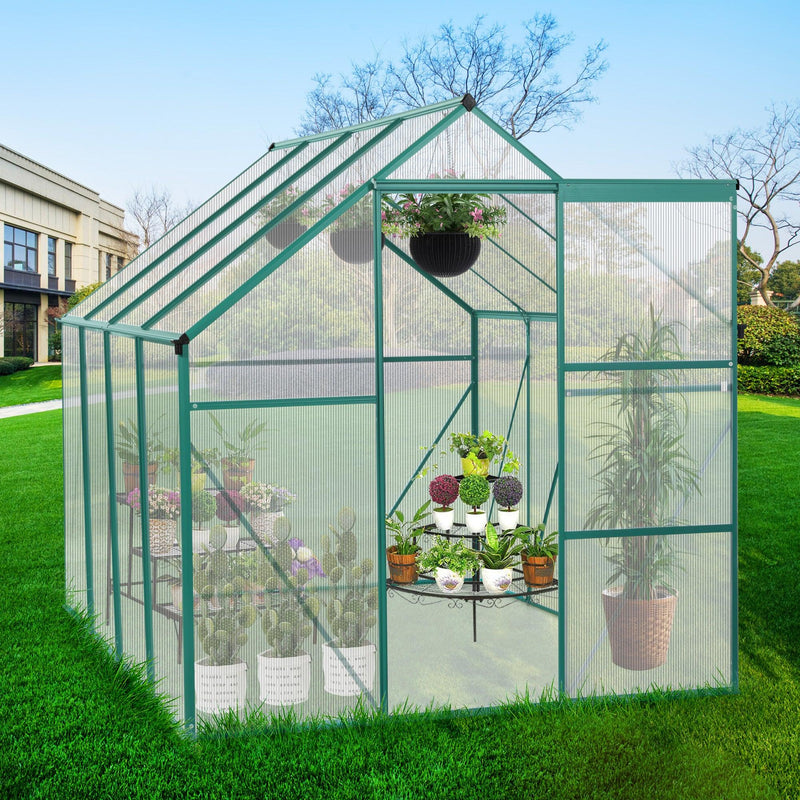 Outdoor Patio 6ft x 8ft Walk-in Polycarbonate Greenhouse with Window and Aluminum Base - Urban Living Furniture (Los Angeles, CA)