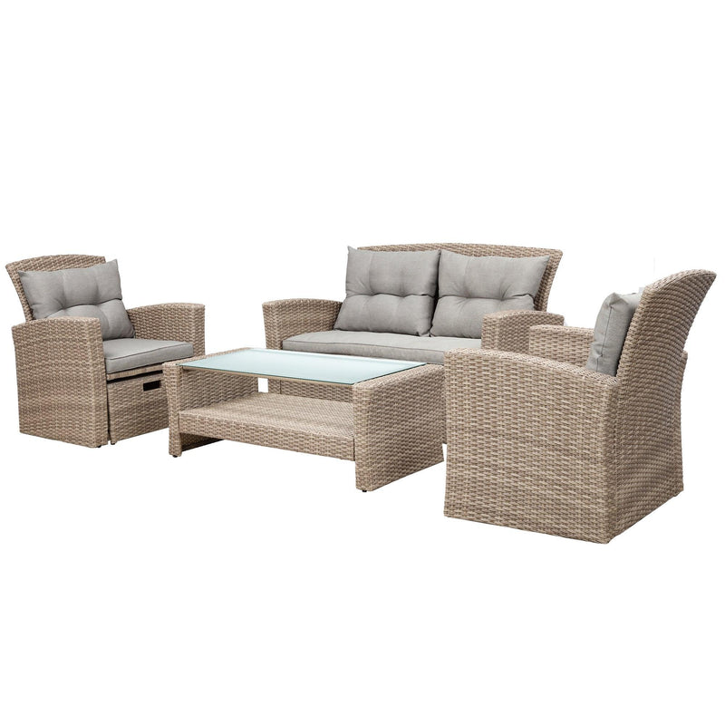 4 PCS Outdoor All Weather Wicker Rattan Patio Furniture Set with Ottoman and Gray Cushions - Urban Living Furniture (Los Angeles, CA)