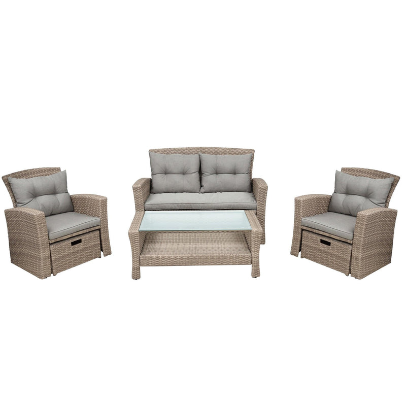 4 PCS Outdoor All Weather Wicker Rattan Patio Furniture Set with Ottoman and Gray Cushions - Urban Living Furniture (Los Angeles, CA)