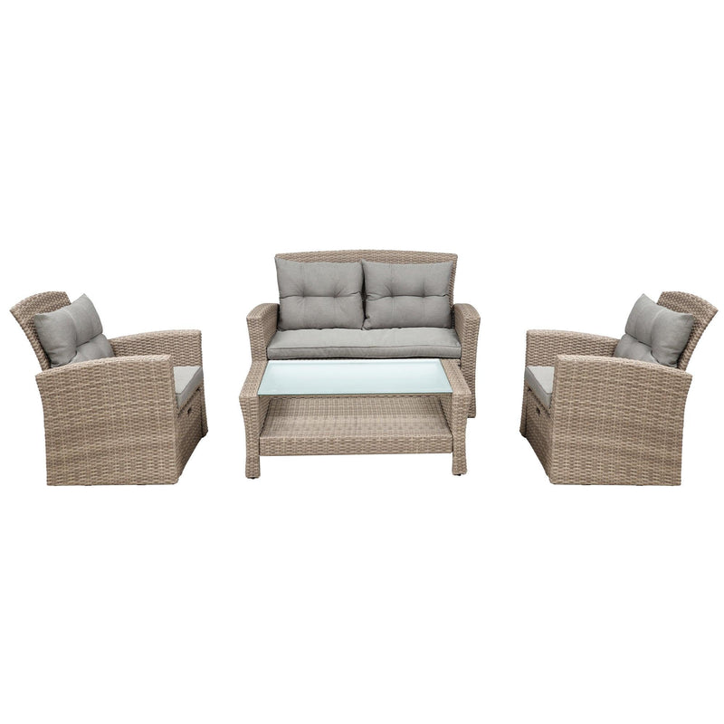 4 PCS Outdoor All Weather Wicker Rattan Patio Furniture Set with Ottoman and Gray Cushions - Urban Living Furniture (Los Angeles, CA)