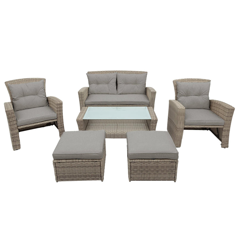 4 PCS Outdoor All Weather Wicker Rattan Patio Furniture Set with Ottoman and Gray Cushions - Urban Living Furniture (Los Angeles, CA)