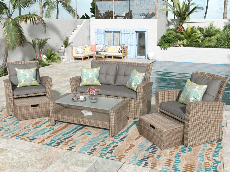 4 PCS Outdoor All Weather Wicker Rattan Patio Furniture Set with Ottoman and Gray Cushions - Urban Living Furniture (Los Angeles, CA)