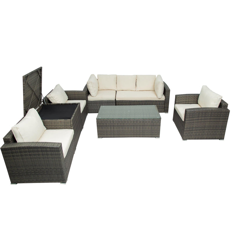 7 PCS Outdoor Patio Arrangeable Wicker Rattan Furniture Sets with Table,Storage Box, and Beige Cushion - Urban Living Furniture (Los Angeles, CA)