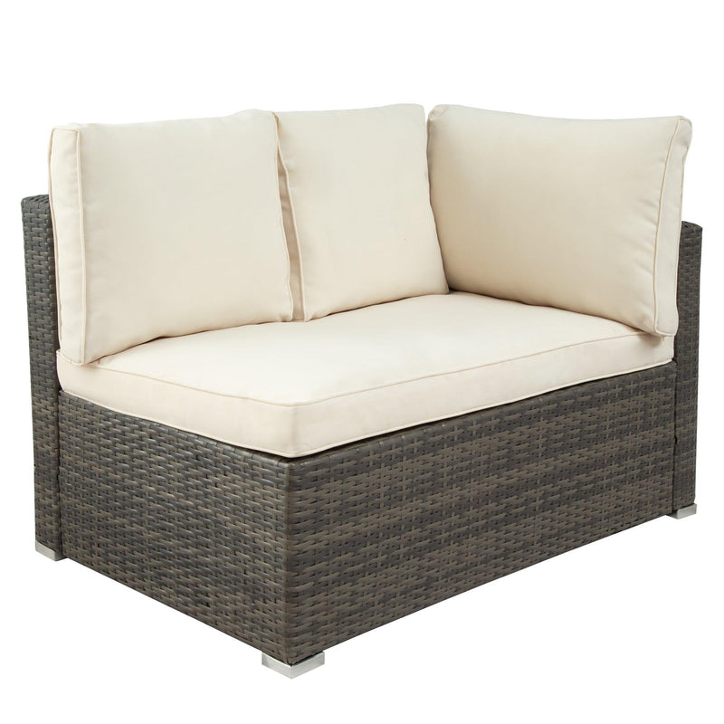 7 PCS Outdoor Patio Arrangeable Wicker Rattan Furniture Sets with Table,Storage Box, and Beige Cushion