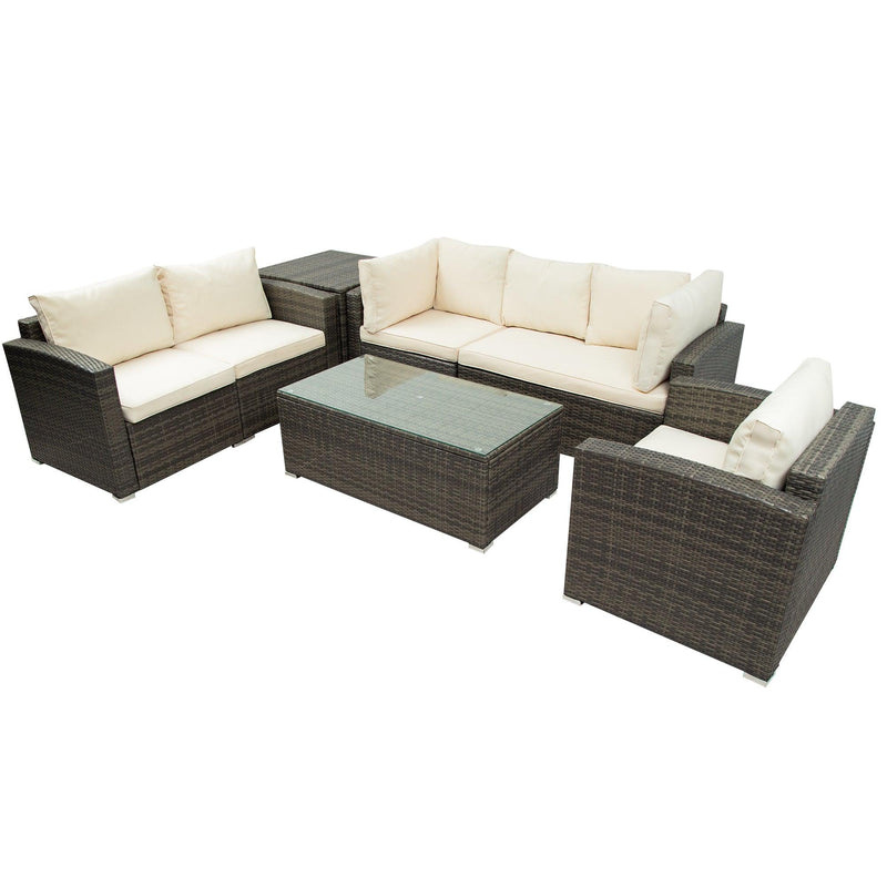 7 PCS Outdoor Patio Arrangeable Wicker Rattan Furniture Sets with Table,Storage Box, and Beige Cushion - Urban Living Furniture (Los Angeles, CA)