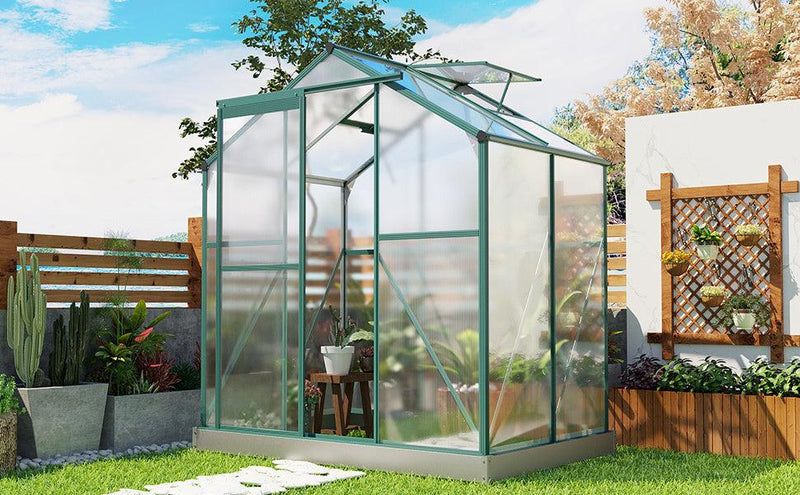 Outdoor Patio 6.2ft W x 4.3ft D Walk-in Polycarbonate Greenhouse with 2 Windows and Aluminum Base