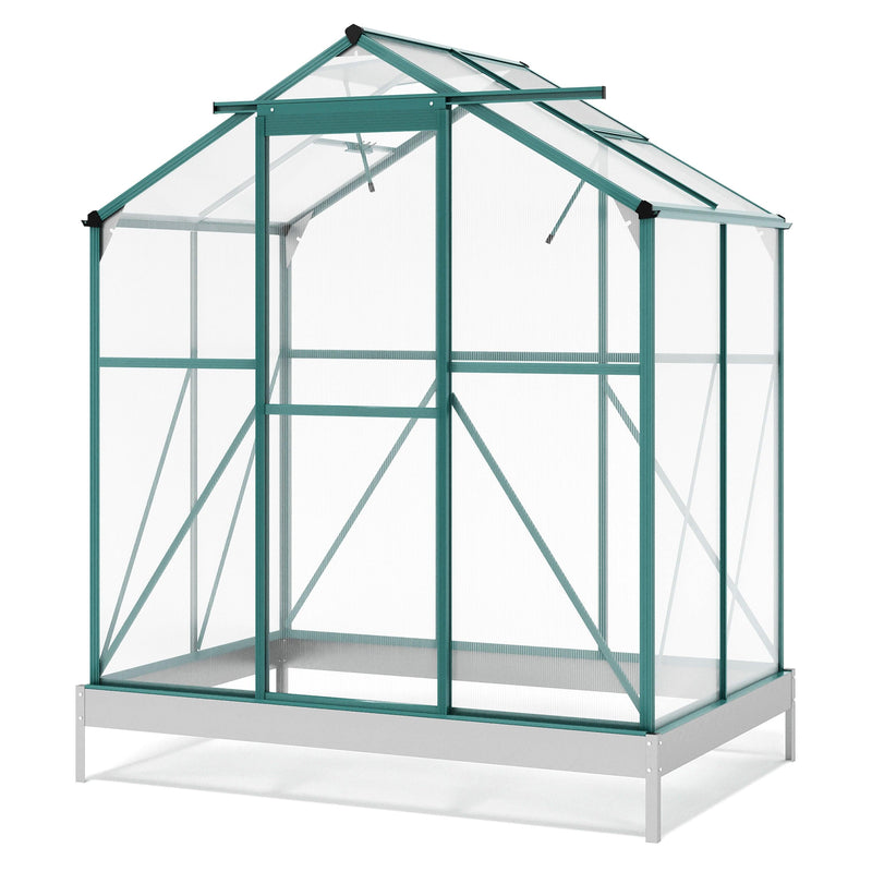 Outdoor Patio 6.2ft W x 4.3ft D Walk-in Polycarbonate Greenhouse with 2 Windows and Aluminum Base