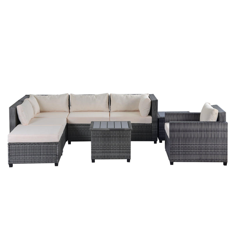 8 PCS Outdoor Patio Rattan Sectional Seating Group with Beige Cushions
