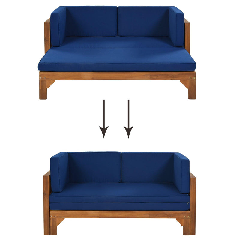 Outdoor Patio Extendable Wooden Sofa Set with Thick Blue Cushions - Urban Living Furniture (Los Angeles, CA)