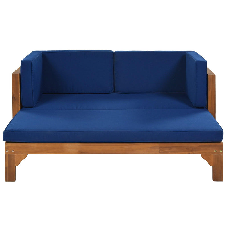 Outdoor Patio Extendable Wooden Sofa Set with Thick Blue Cushions - Urban Living Furniture (Los Angeles, CA)