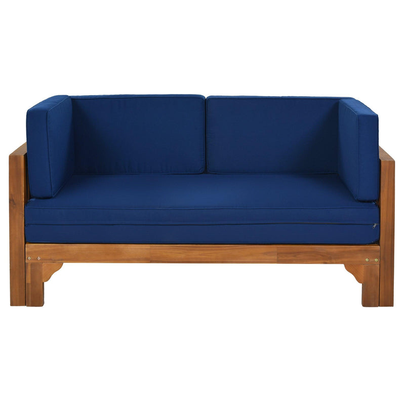 Outdoor Patio Extendable Wooden Sofa Set with Thick Blue Cushions - Urban Living Furniture (Los Angeles, CA)