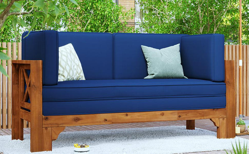 Outdoor Patio Extendable Wooden Sofa Set with Thick Blue Cushions - Urban Living Furniture (Los Angeles, CA)