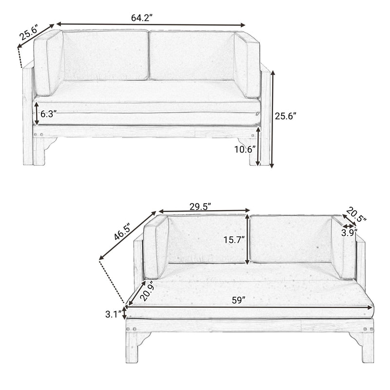 Outdoor Patio Extendable Wooden Sofa Set with Thick Blue Cushions - Urban Living Furniture (Los Angeles, CA)