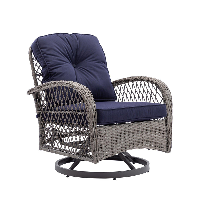 3 PCS Outdoor PatioModern Wicker Set with Table, Swivel Base Chairs and Navy Blue Cushions - Urban Living Furniture (Los Angeles, CA)