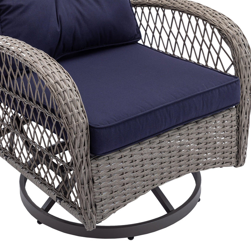 3 PCS Outdoor PatioModern Wicker Set with Table, Swivel Base Chairs and Navy Blue Cushions - Urban Living Furniture (Los Angeles, CA)