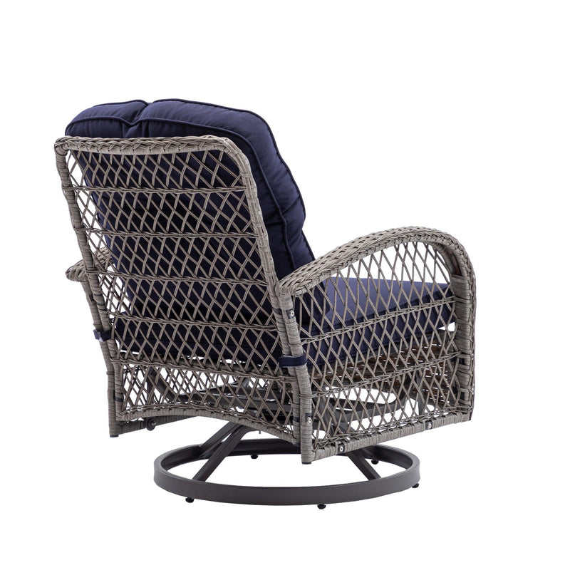 3 PCS Outdoor PatioModern Wicker Set with Table, Swivel Base Chairs and Navy Blue Cushions - Urban Living Furniture (Los Angeles, CA)