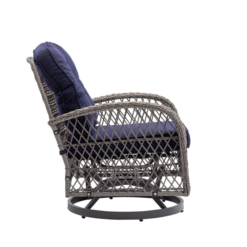 3 PCS Outdoor PatioModern Wicker Set with Table, Swivel Base Chairs and Navy Blue Cushions - Urban Living Furniture (Los Angeles, CA)