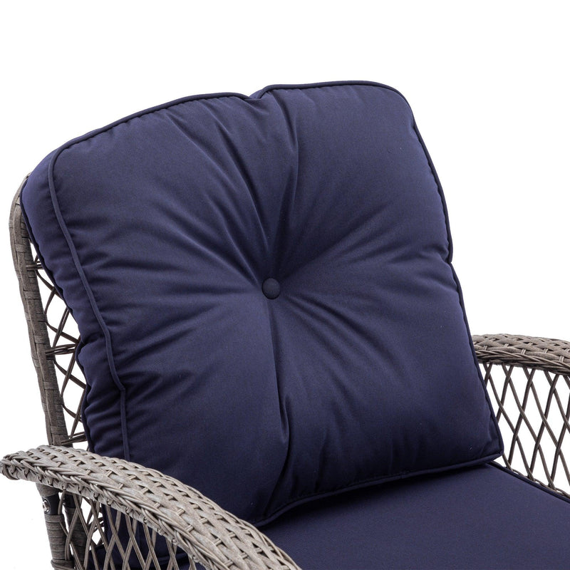 3 PCS Outdoor PatioModern Wicker Set with Table, Swivel Base Chairs and Navy Blue Cushions - Urban Living Furniture (Los Angeles, CA)