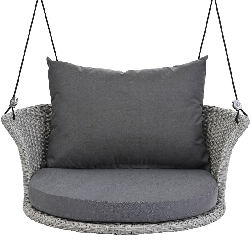 Single Person Rattan Woven Swing Hanging Seat With Ropes, Gray Wicker and Gray Cushion - Urban Living Furniture (Los Angeles, CA)