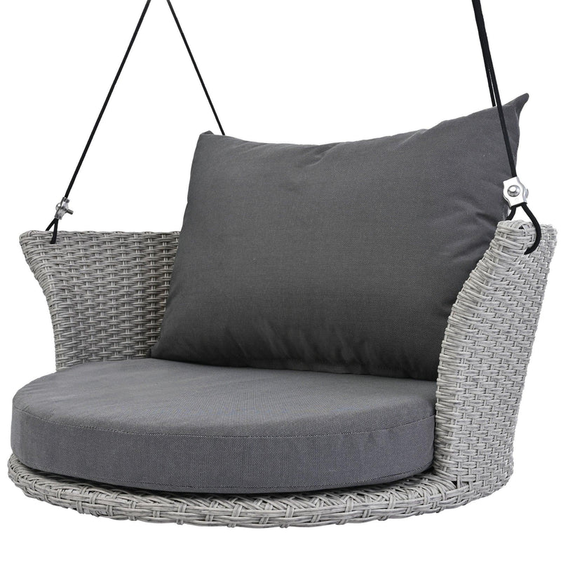 Single Person Rattan Woven Swing Hanging Seat With Ropes, Gray Wicker and Gray Cushion - Urban Living Furniture (Los Angeles, CA)