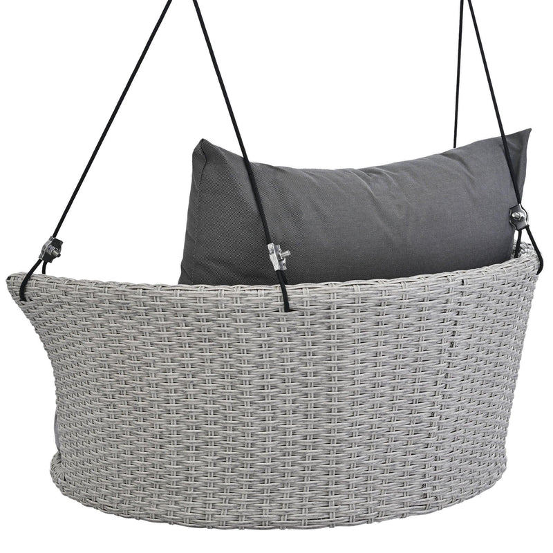 Single Person Rattan Woven Swing Hanging Seat With Ropes, Gray Wicker and Gray Cushion - Urban Living Furniture (Los Angeles, CA)