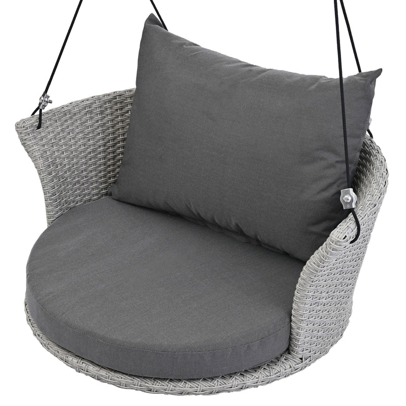 Single Person Rattan Woven Swing Hanging Seat With Ropes, Gray Wicker and Gray Cushion - Urban Living Furniture (Los Angeles, CA)