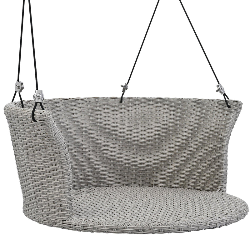 Single Person Rattan Woven Swing Hanging Seat With Ropes, Gray Wicker and Gray Cushion