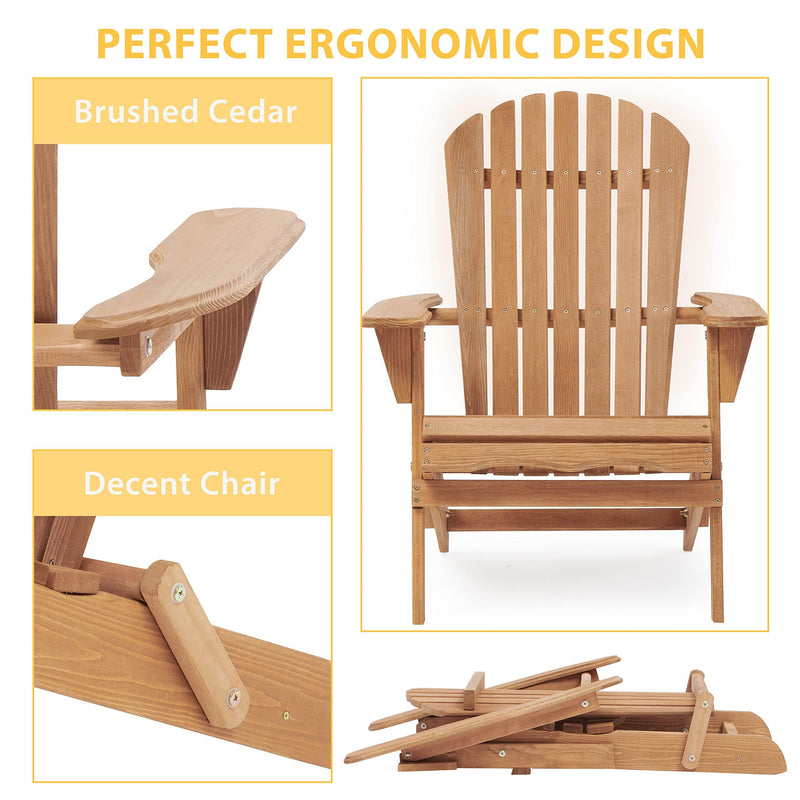 2 PCS Wooden Outdoor Folding Adirondack Chair - Brown - Urban Living Furniture (Los Angeles, CA)