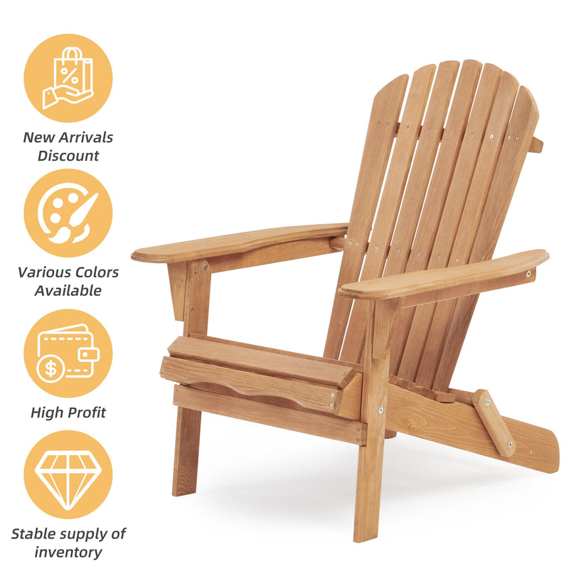 2 PCS Wooden Outdoor Folding Adirondack Chair - Brown
