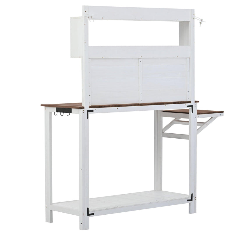 65inch Garden Wood Workstation Backyard Potting Bench Table with Shelves, Side Hook and Foldable Side Table - White - Urban Living Furniture (Los Angeles, CA)