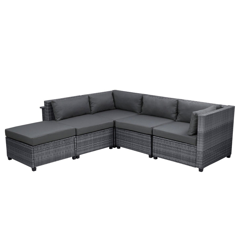 8 PCS Outdoor Patio Rattan Sectional Seating Group with Gray Cushions