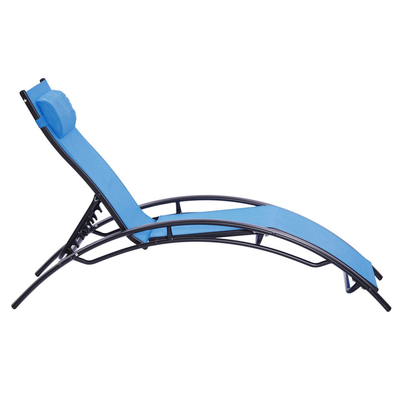 2 PCS Outdoor Chaise Lounge Adjustable Aluminum Arch Recliner Chair - Blue