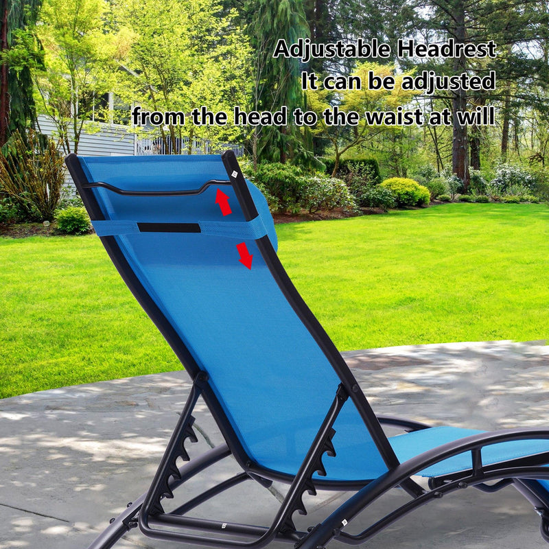 2 PCS Outdoor Chaise Lounge Adjustable Aluminum Arch Recliner Chair - Blue