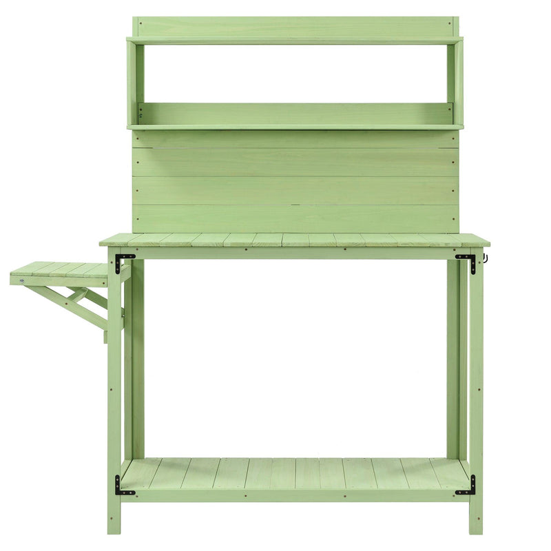 65inch Garden Wood Workstation Backyard Potting Bench Table with Shelves, Side Hook and Foldable Side Table - Green - Urban Living Furniture (Los Angeles, CA)