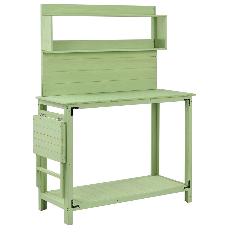 65inch Garden Wood Workstation Backyard Potting Bench Table with Shelves, Side Hook and Foldable Side Table - Green - Urban Living Furniture (Los Angeles, CA)