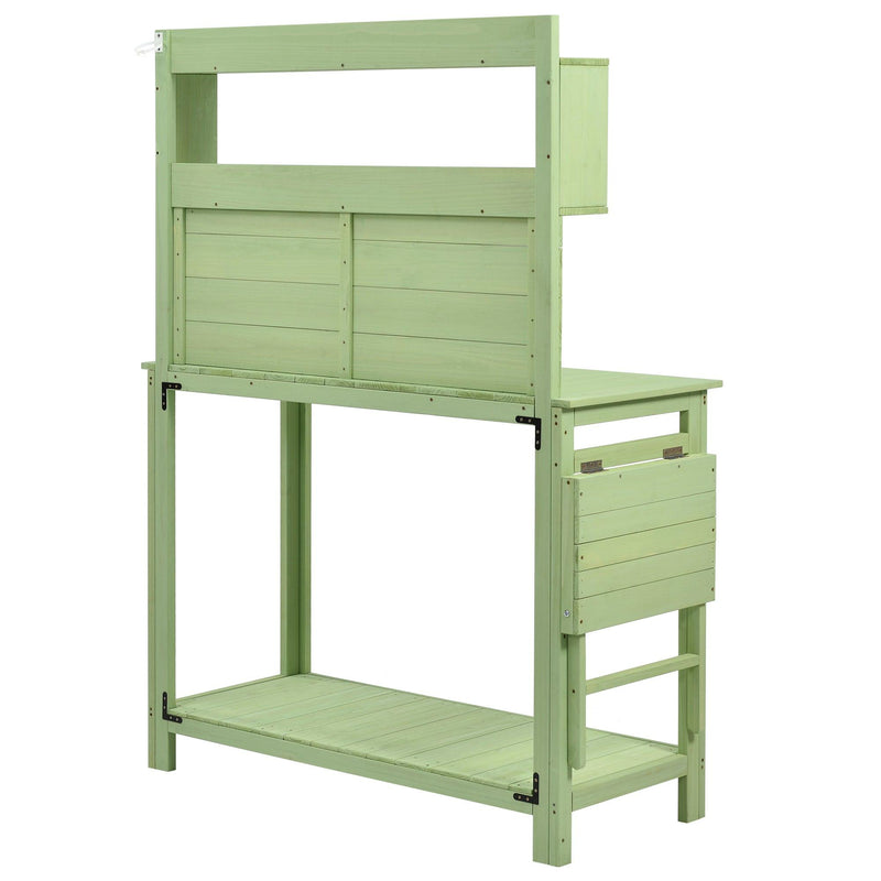 65inch Garden Wood Workstation Backyard Potting Bench Table with Shelves, Side Hook and Foldable Side Table - Green - Urban Living Furniture (Los Angeles, CA)