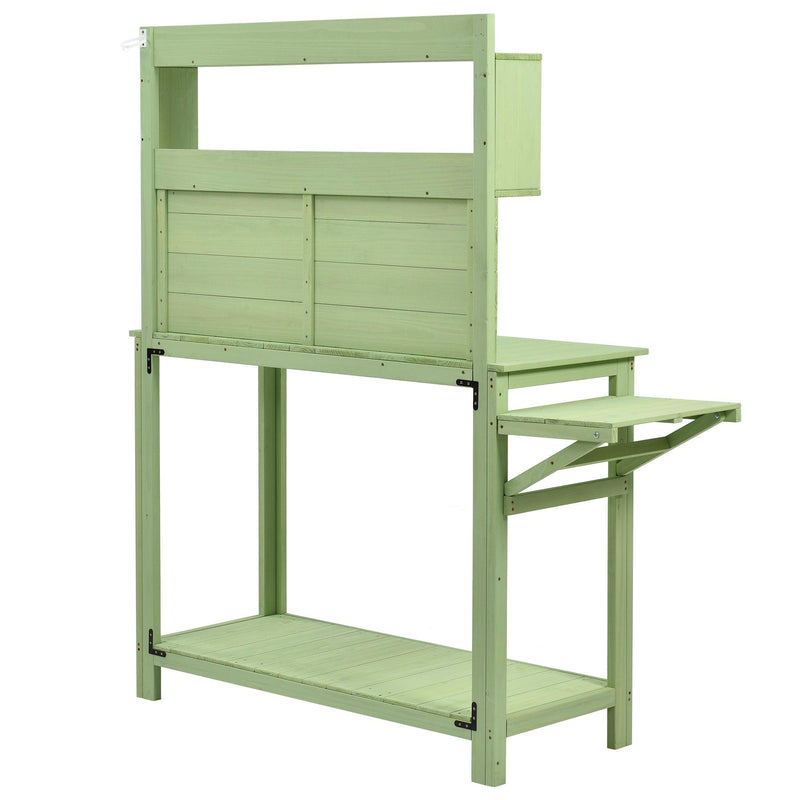 65inch Garden Wood Workstation Backyard Potting Bench Table with Shelves, Side Hook and Foldable Side Table - Green - Urban Living Furniture (Los Angeles, CA)