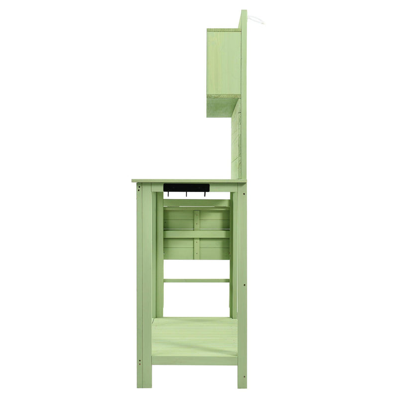 65inch Garden Wood Workstation Backyard Potting Bench Table with Shelves, Side Hook and Foldable Side Table - Green - Urban Living Furniture (Los Angeles, CA)