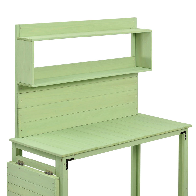 65inch Garden Wood Workstation Backyard Potting Bench Table with Shelves, Side Hook and Foldable Side Table - Green - Urban Living Furniture (Los Angeles, CA)