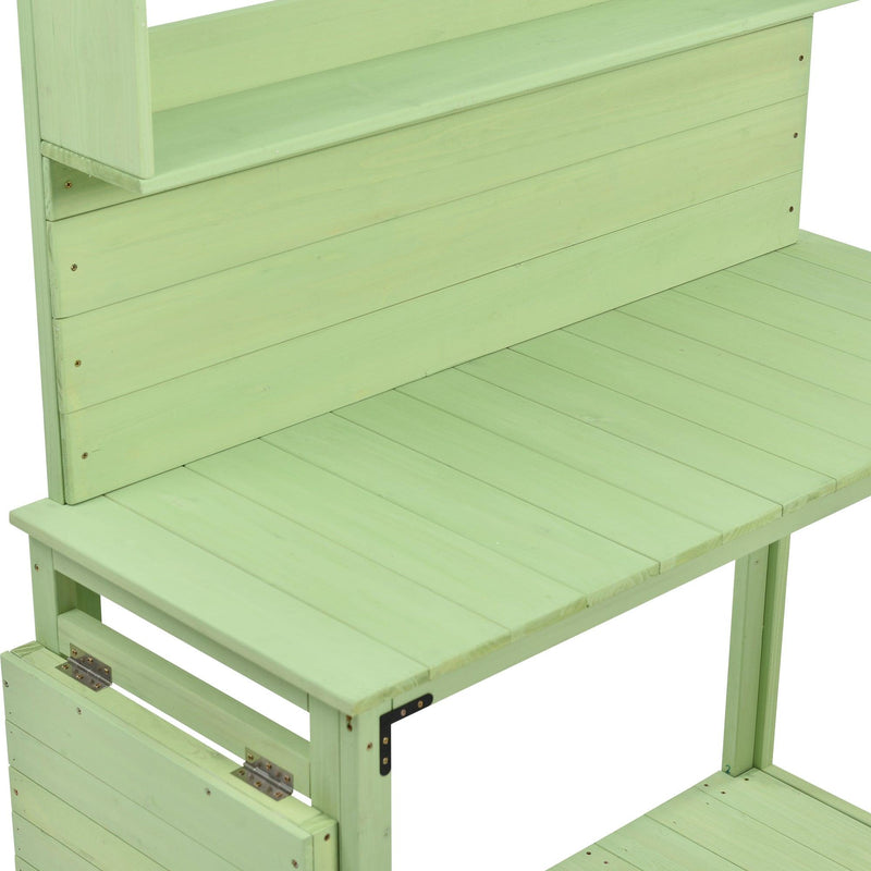 65inch Garden Wood Workstation Backyard Potting Bench Table with Shelves, Side Hook and Foldable Side Table - Green - Urban Living Furniture (Los Angeles, CA)