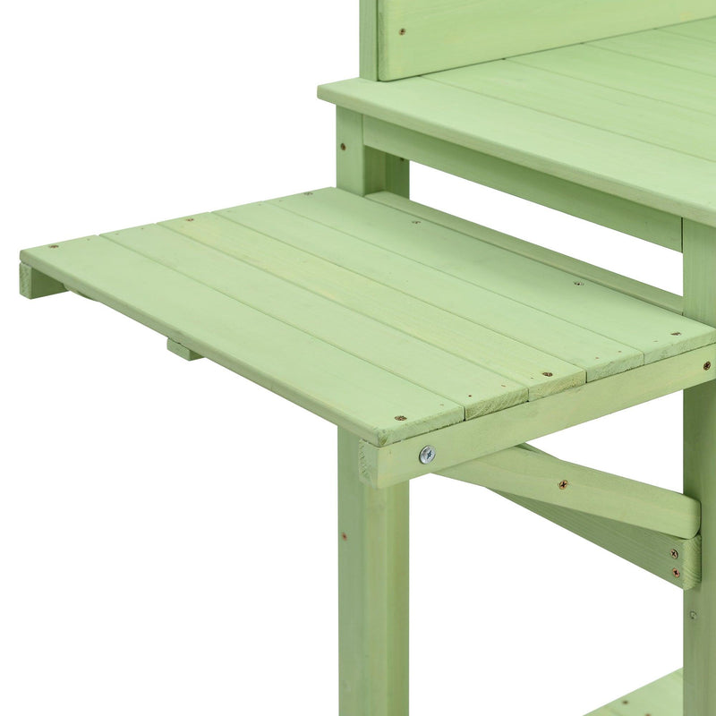 65inch Garden Wood Workstation Backyard Potting Bench Table with Shelves, Side Hook and Foldable Side Table - Green
