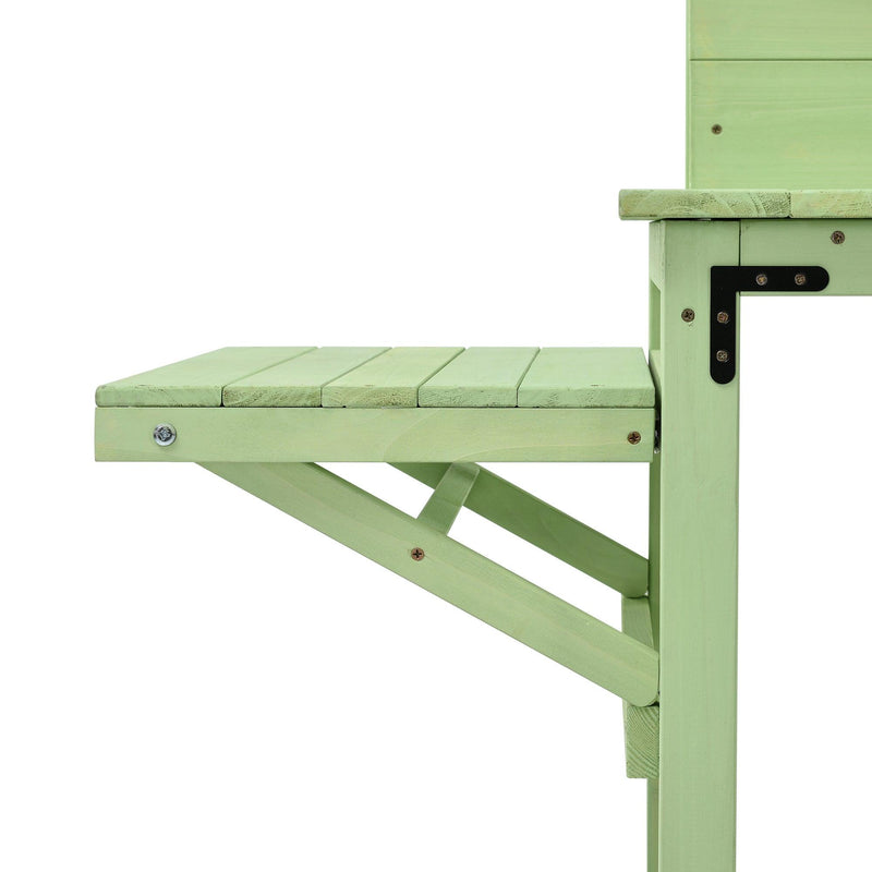 65inch Garden Wood Workstation Backyard Potting Bench Table with Shelves, Side Hook and Foldable Side Table - Green