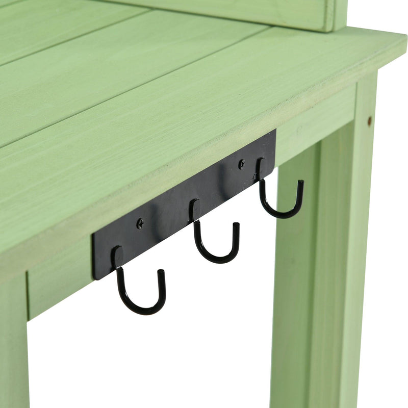 65inch Garden Wood Workstation Backyard Potting Bench Table with Shelves, Side Hook and Foldable Side Table - Green