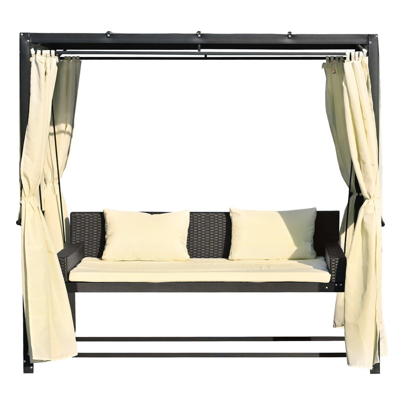 Outdoor Swing Bed with Beige Curtain and Beige Cushion - Urban Living Furniture (Los Angeles, CA)