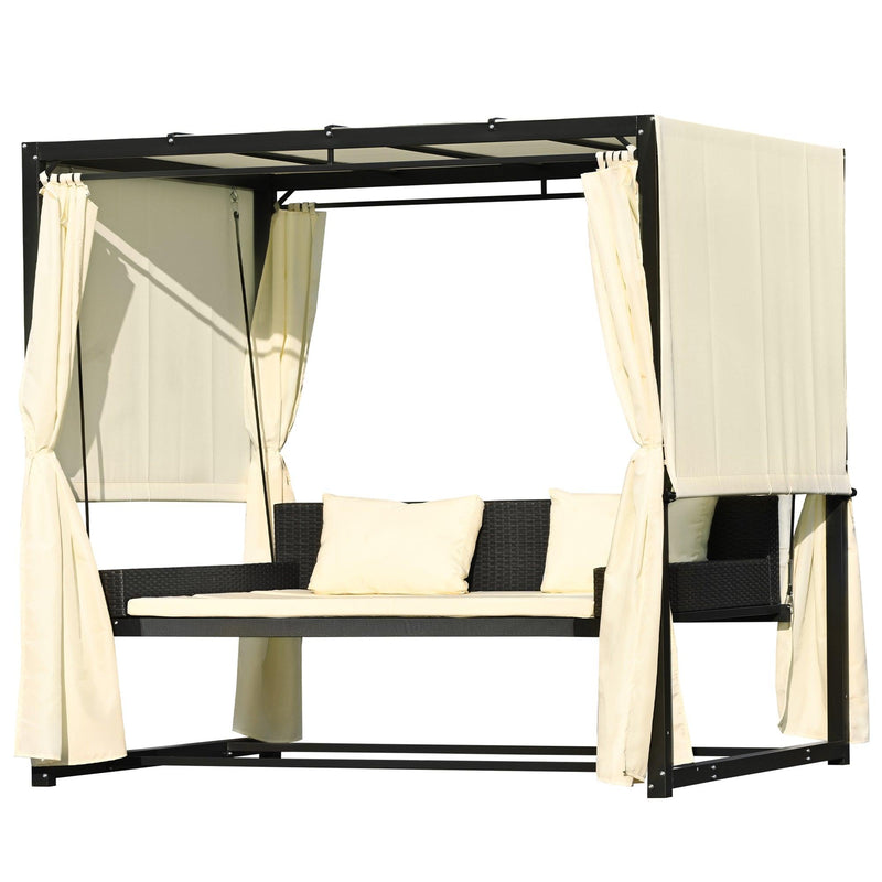 Outdoor Swing Bed with Beige Curtain and Beige Cushion - Urban Living Furniture (Los Angeles, CA)