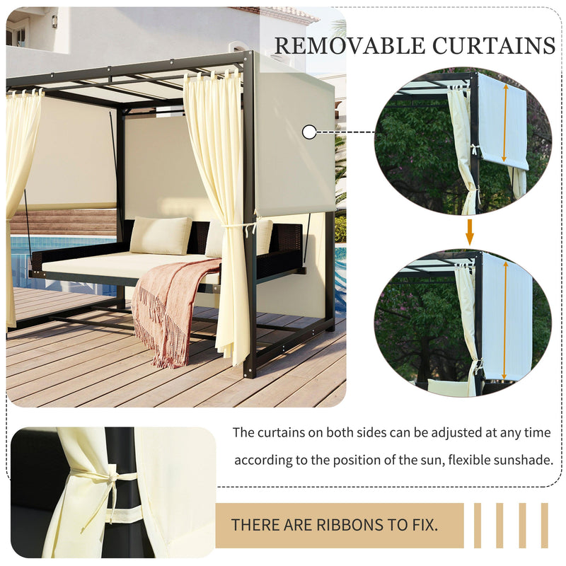 Outdoor Swing Bed with Beige Curtain and Beige Cushion - Urban Living Furniture (Los Angeles, CA)