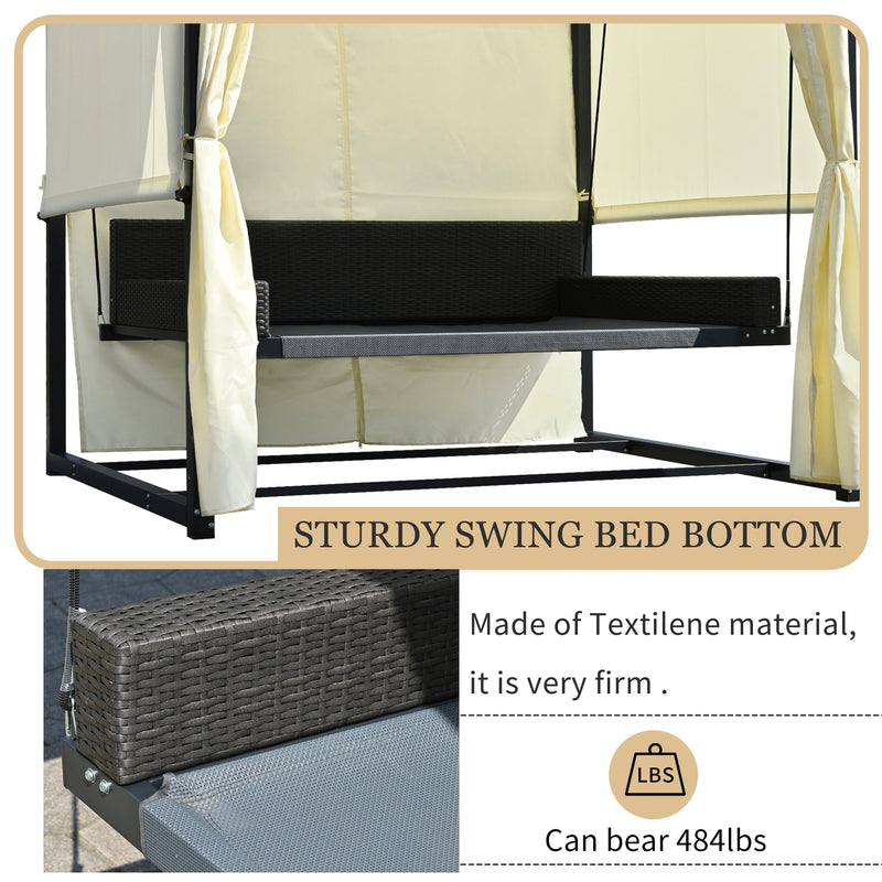 Outdoor Swing Bed with Beige Curtain and Beige Cushion - Urban Living Furniture (Los Angeles, CA)