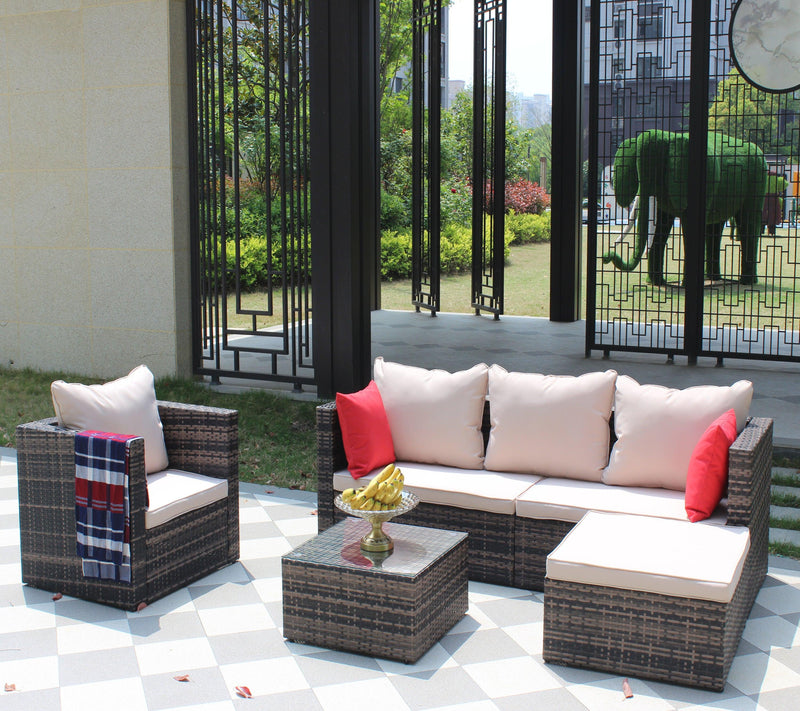 4 PCS Outdoor Patio Rattan Wicker Furniture Sofa Set Durable Cushions - Urban Living Furniture (Los Angeles, CA)