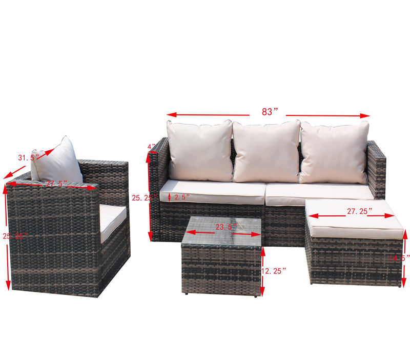 4 PCS Outdoor Patio Rattan Wicker Furniture Sofa Set Durable Cushions - Urban Living Furniture (Los Angeles, CA)