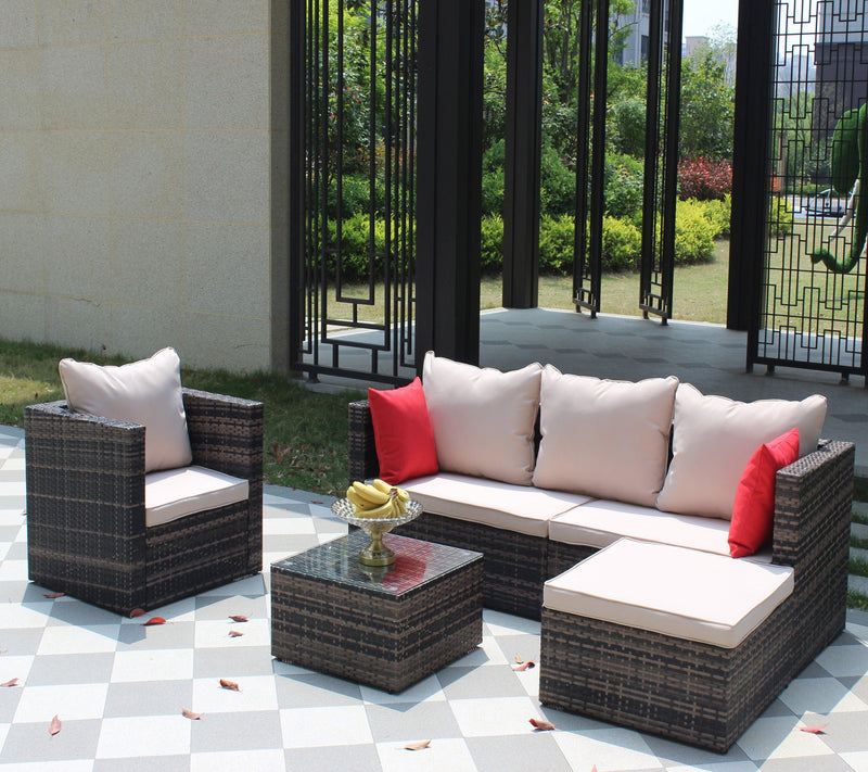 4 PCS Outdoor Patio Rattan Wicker Furniture Sofa Set Durable Cushions - Urban Living Furniture (Los Angeles, CA)